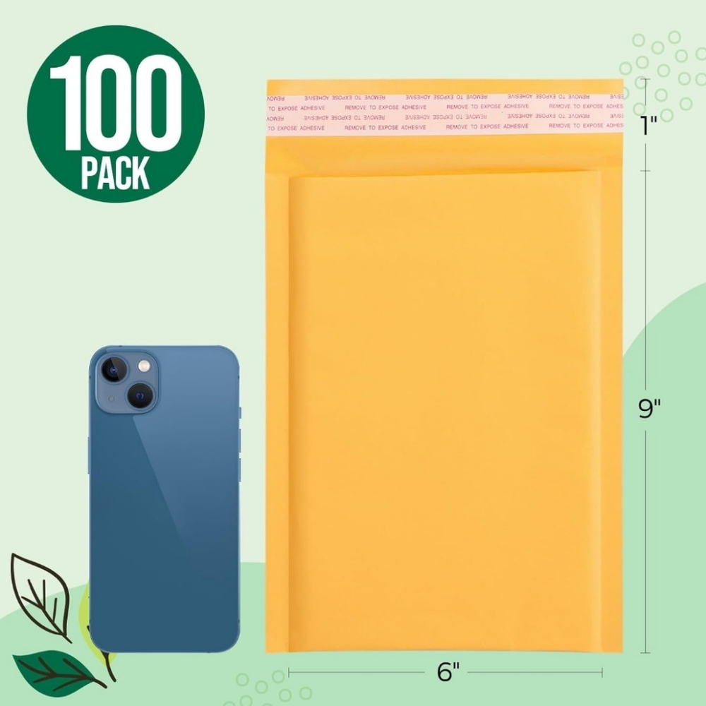 Eco-Friendly Bubble Mailers 100 Pack 6×9 - Picture 2 of 3
